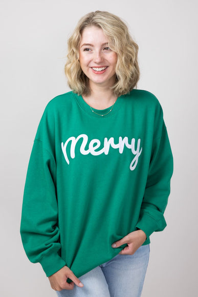 1897 Active Merry Patch Embroidered Fleece Sweatshirt for Women in Kelly Green