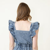 Ruffle Shoulder Denim Romper for Women in Denim