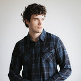 Plaid Flannel Shirt for Men in Black Blue