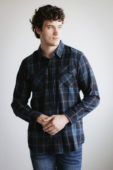 Plaid Flannel Shirt for Men in Black Blue