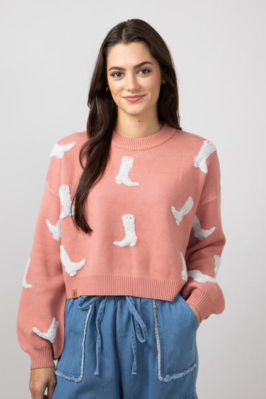 Simply Southern Cropped Boots Sweater for Women in Coral