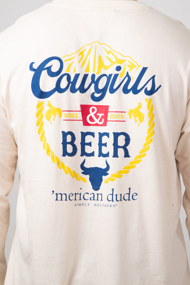 Simply Southern Long Sleeve Cowgirls & Beer T-Shirt for Men in Beige