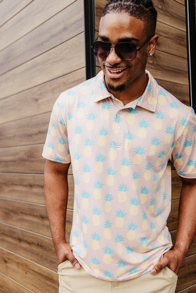 Simply Southern Pineapple Polo for Men in Peach