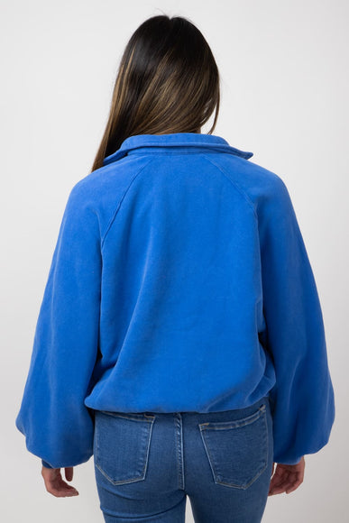 Snap Button Collared Fleece for Women in Cobalt