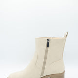 Soda Beaver Block Heel Booties for Women in Beige