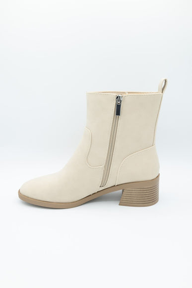 Soda Beaver Block Heel Booties for Women in Beige