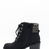 Soda Henry Knit Ankle Lace Up Booties for Women in Black