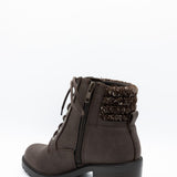 Soda Henry Knit Ankle Lace Up Booties for Women in Brown