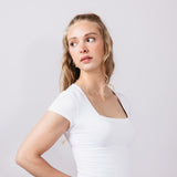 Seamless Double Layer Knit T-Shirt for Women in Off White