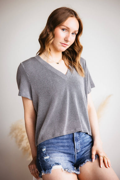 Urban Ribbed Knit Top for Women in Charcoal