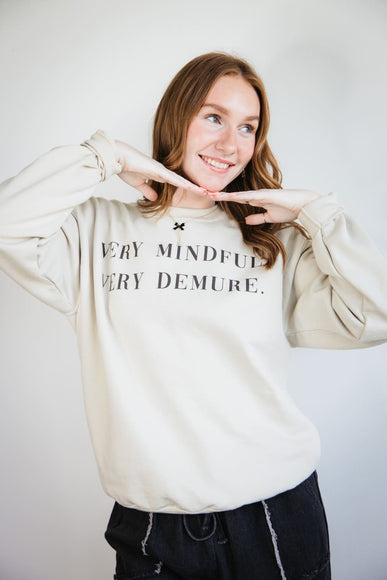 Very Mindful Very Demure Oversized Graphic Sweatshirt for Women in Sand