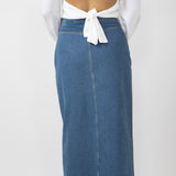 Washed Denim Midi Skirt for Women