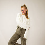 Washed Frayed Flare Jeans for Women in Olive