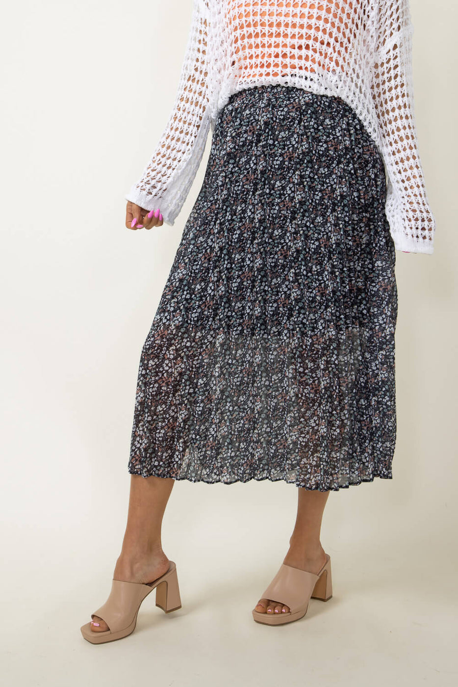 Wishlist Floral Pleated Midi Skirt for Women in Black | WL22-6585 
