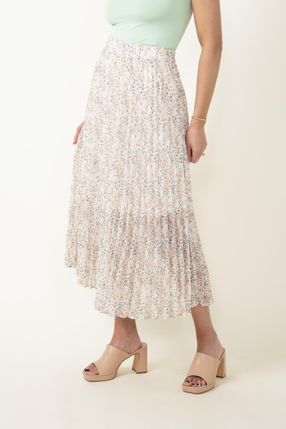 Wishlist Floral Pleated Midi Skirt for Women in Cream | WL22-6585 