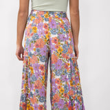 Tiered Floral Beach Pant for Women in White Multi