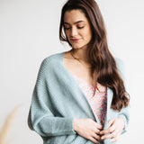 Shaker Stitch Cardigan for Women in Sea Green