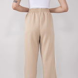 Bow Tie Track Pants for Women in Taupe White