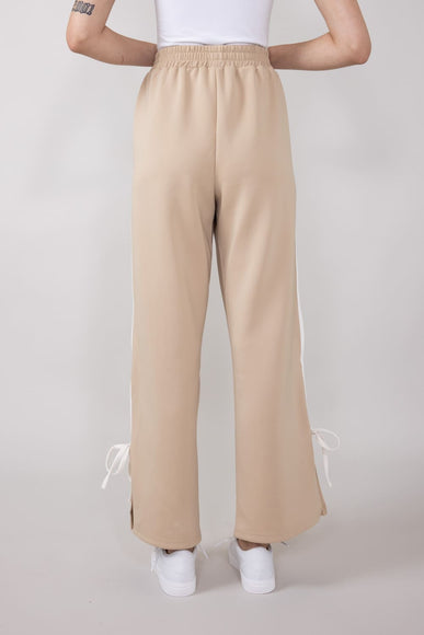 Bow Tie Track Pants for Women in Taupe White