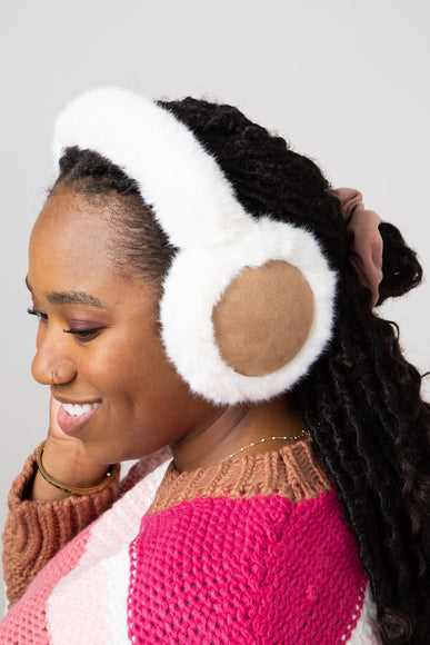 C.C. Faux Fur Earmuffs for Women in Ivory/Camel