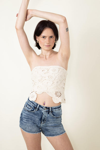 Crochet Flyaway Lace Tube Top for Women in Natural