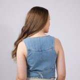 Denim V-Neck Button Up Vest for Women