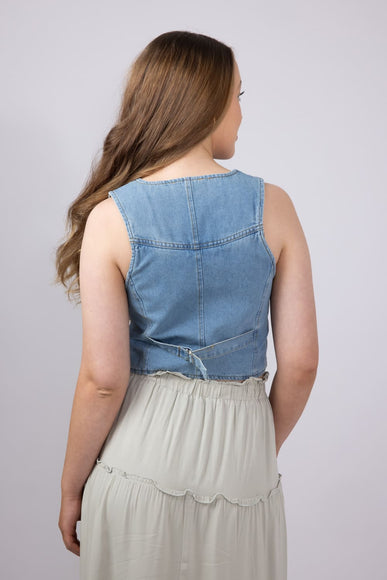 Denim V-Neck Button Up Vest for Women