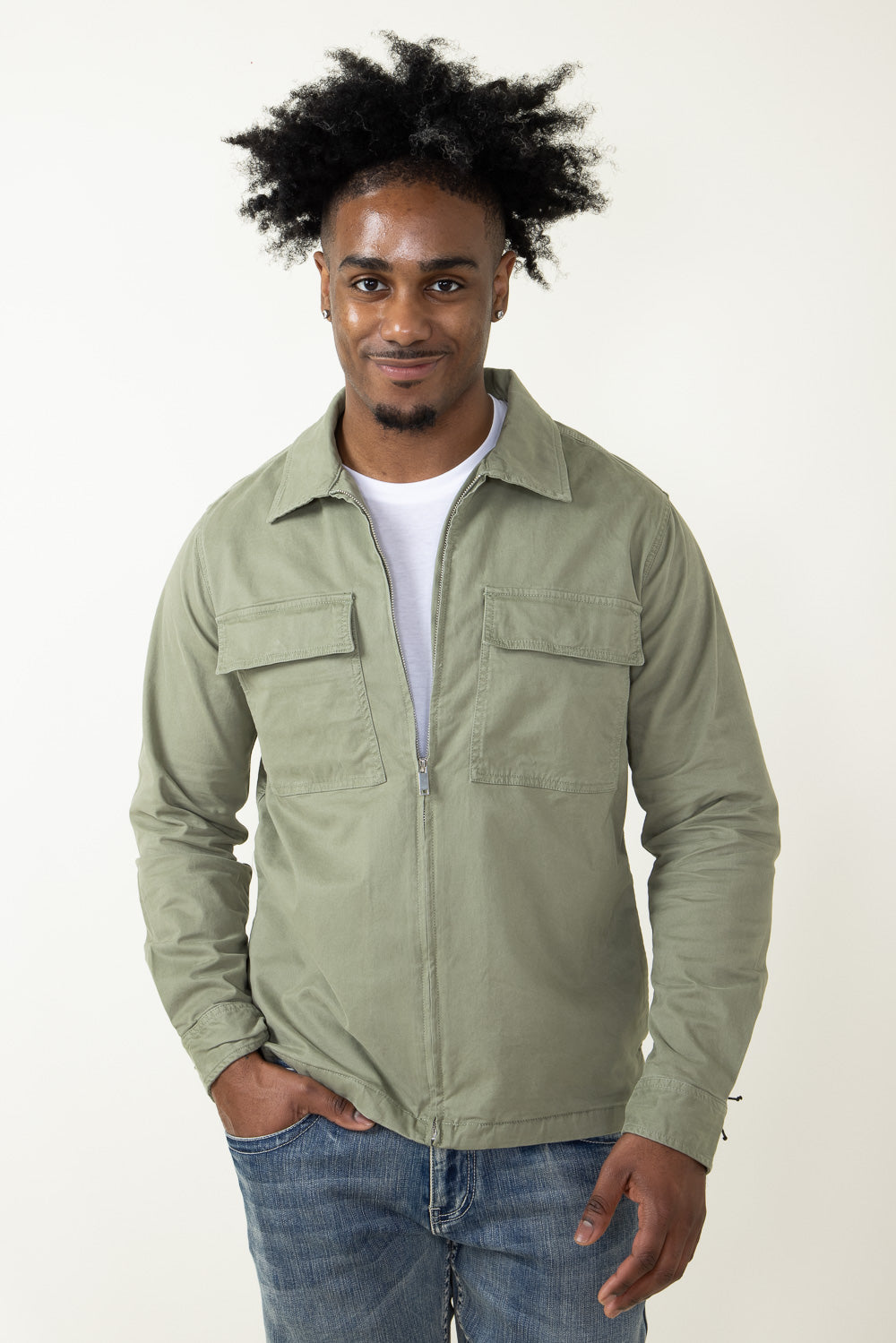 Denim Flower Flap Pocket Jacket for Men in Green CWJ 124A SAGE Glik s