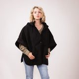 Quilted Puffer Poncho for Women in Black 