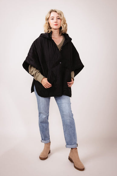 Quilted Puffer Poncho for Women in Black 