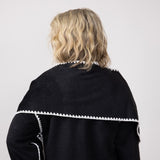 Elan Blanket Stitch Jacket with Detachable Scarf for Women in Black