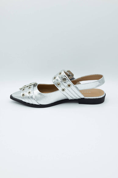  Soda Grillo Buckle Sling Flats for Women in Silver 