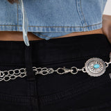 Oval Turquoise Concho Chain Belt for Women in Silver