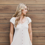  Linen Flare Button Detail Dress for Women in Oatmeal 