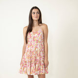 Floral Tiered Mini Dress for Women in Ivory Pink