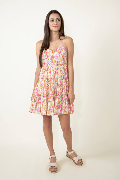 Floral Tiered Mini Dress for Women in Ivory Pink