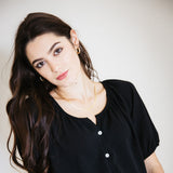 Chris & Carol Button Front Puff Sleeve Shirt for Women in Black