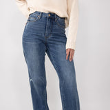 Judy Blue High Waist Raw Hem Straight Jeans for Women