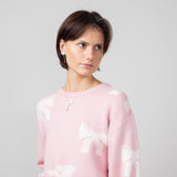 White Bow Sweater for Women in Pink