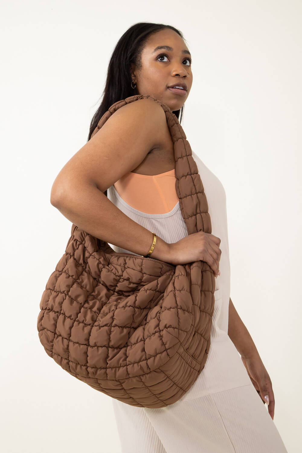 Large Carryall Quilted Puffer Bag for Women in Brown QBS320125 BROWN Glik s