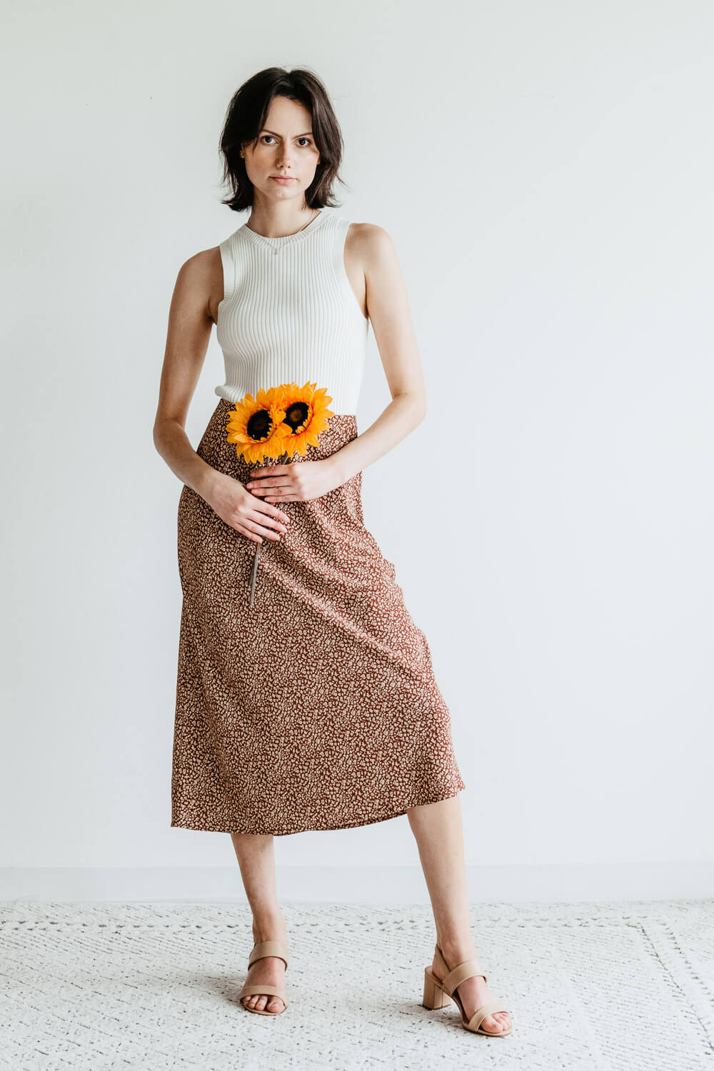 Ditsy Floral Midi Skirt for in Women – Glik\'s Brown 71063-BROWN 