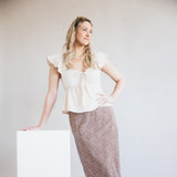 Ditsy Floral Midi Skirt for Women in Mocha