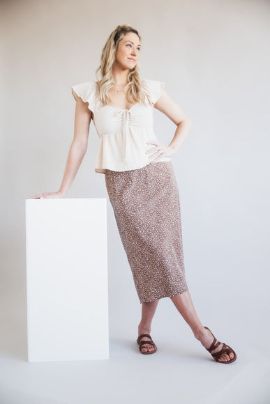 Ditsy Floral Midi Skirt for Women in Mocha