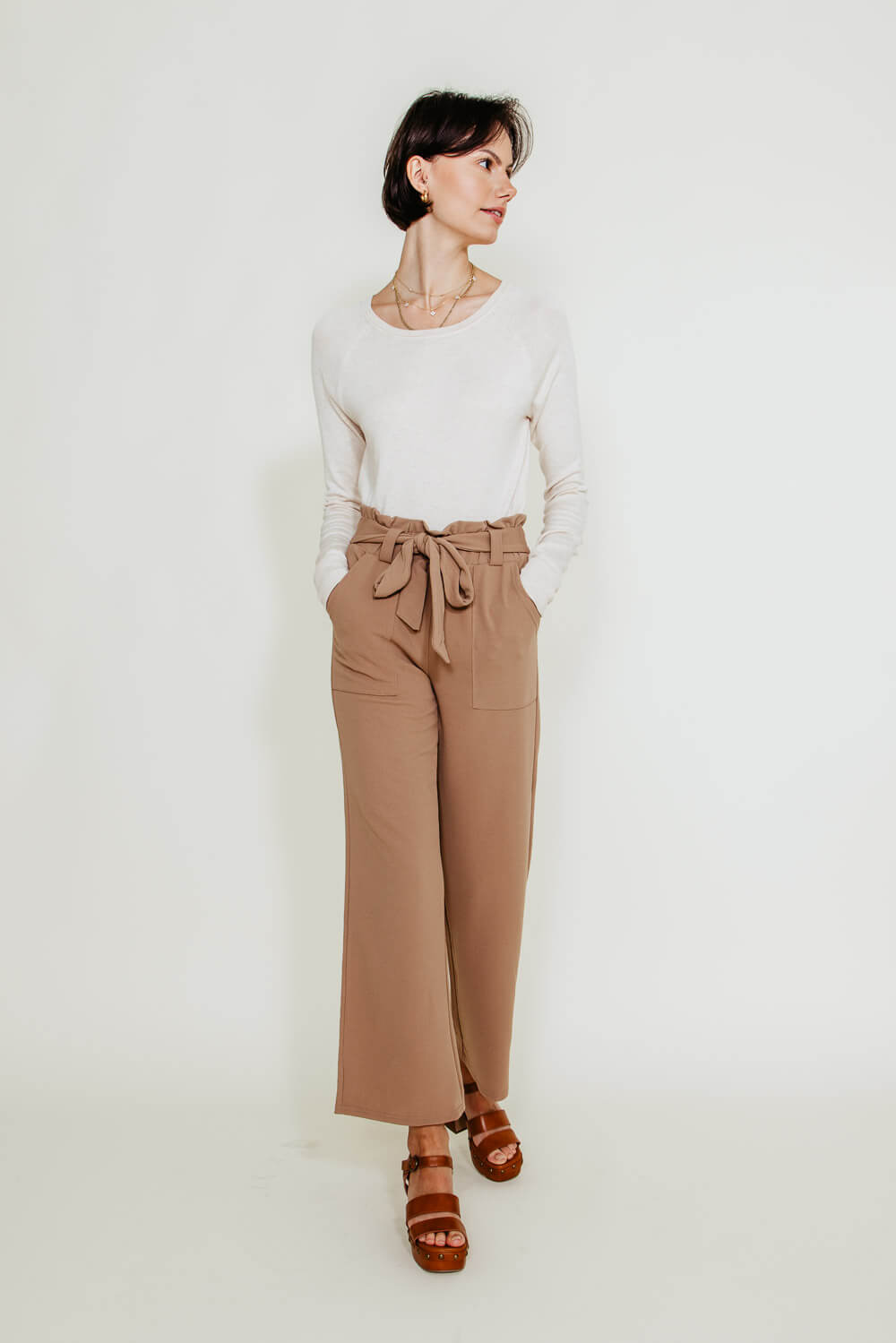 Women's Beige Tailored Trousers | Hawes and Curtis