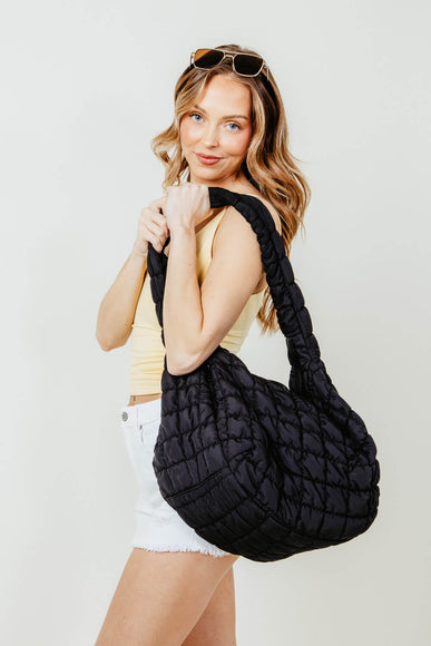 Large Carryall Quilted Puffer Bag for Women in Black