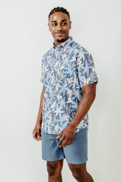 Simply Southern Tropical Button Down Shirt for Men in Navy Blue