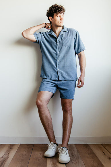 Corduroy Button Up Shirt for Men in Sky Blue