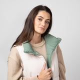 Love Tree Cropped Reversible Puffer Vest for Women in Olive/Beige 