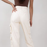 Love Tree Pleather Cargo Pants for Women in Ivory