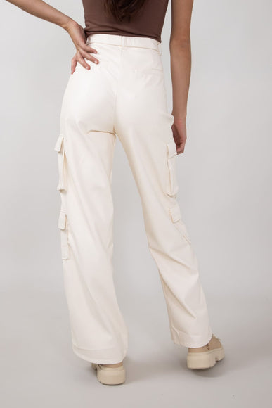 Love Tree Pleather Cargo Pants for Women in Ivory